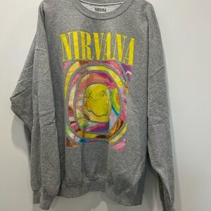 Urban Outfitters NIRVANA Gray and Yellow Graphic Crewneck Sweater